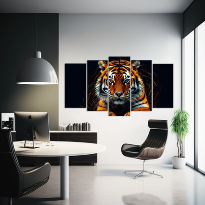 Quadros Decorativos Mosaico 5 Peças Tigre 115x60cm