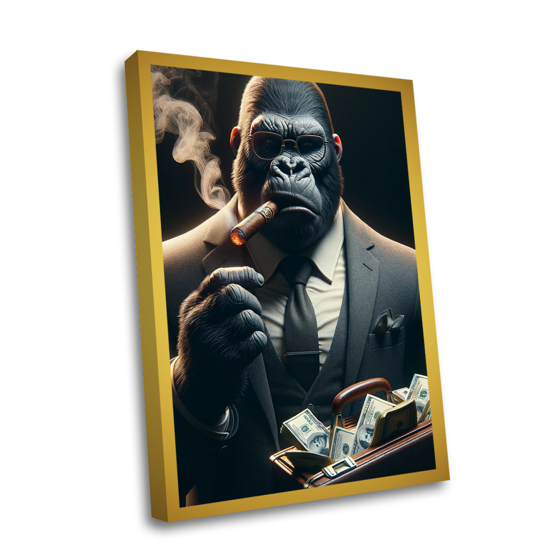 Quadro Decorativo  - Gorila com dinheiro