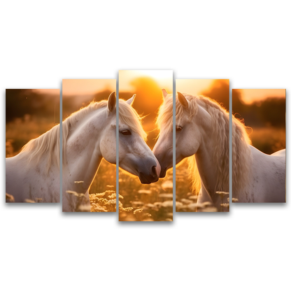 Quadros Decorativos Mosaico 5 Peças Cavalos Brancos 115x60cm