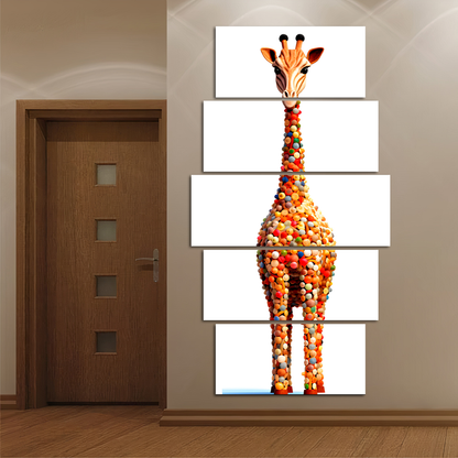 Quadros Decorativos Mosaico 5 Peças Girafa Artística 115x60cm