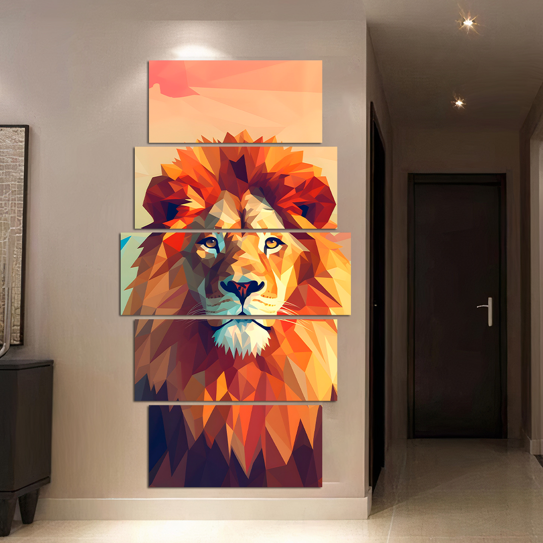 Quadros Decorativos Mosaico 5 Peças O Rei e o Leão 115x60 – Edel
