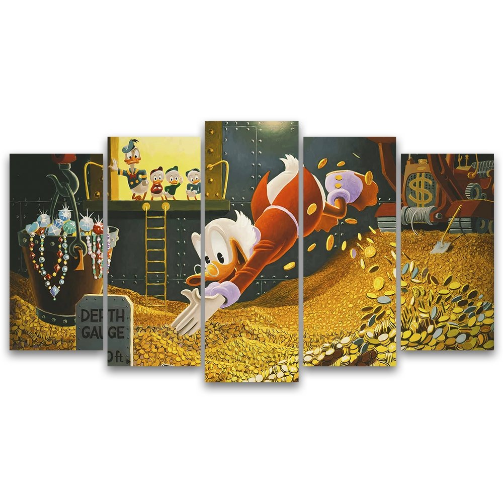 Quadros Decorativos Mosaico 5 Peças Tio Patinhas 115x60cm