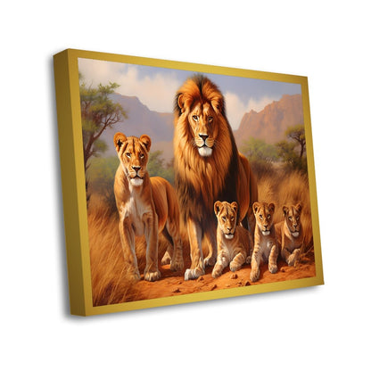 Quadro Decorativo - Familia de leão savana 3 filhotes