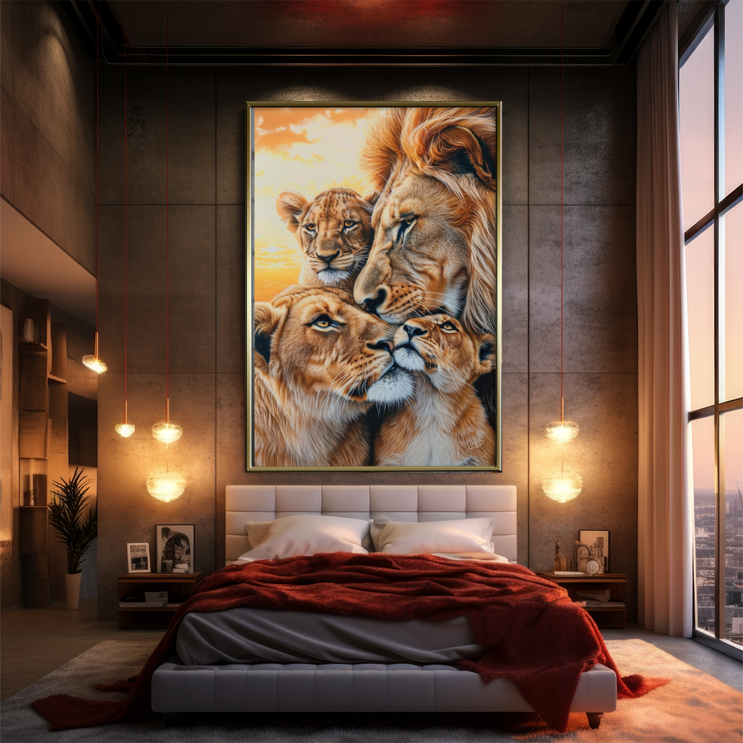 Quadro Decorativo  - Lions Family 2 filhotes
