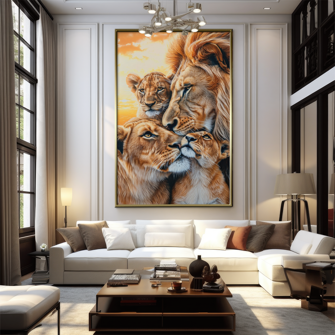 Quadro Decorativo  - Lions Family 2 filhotes