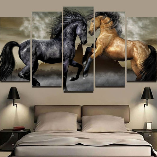 Quadros Decorativos Mosaico 5 Peças Cavalos 115x60cm