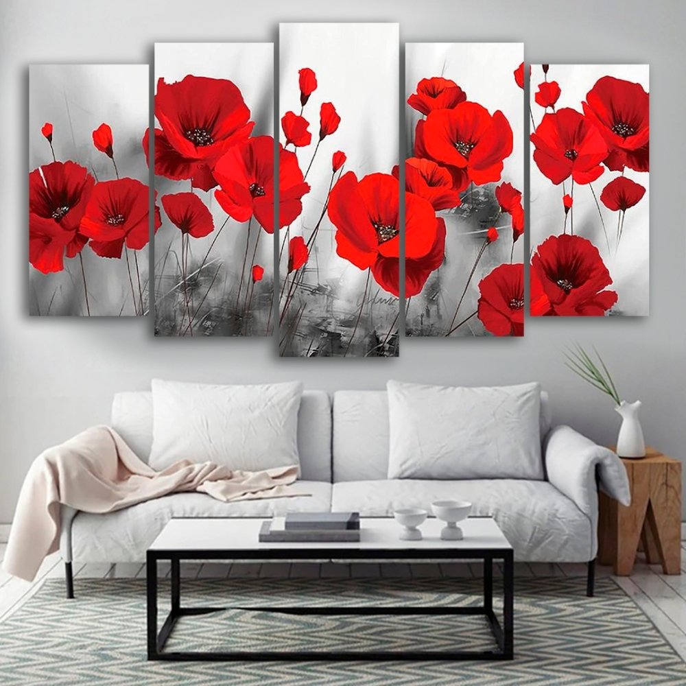 Quadros Decorativos Mosaico 5 Peças Rosas Vermelhas 115x60
