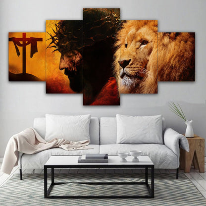 Quadros Decorativos Mosaico 5 Peças O Rei e o Leão 180x105cm