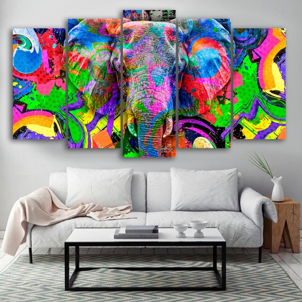 Quadros Decorativos Mosaico 5 Peças Elefante 115x60