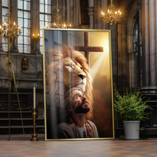 Quadro Decorativo - Leão e Jesus Cristo