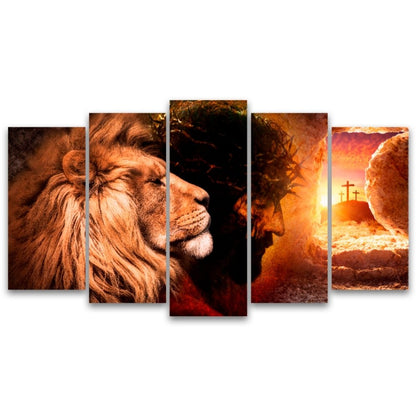 Quadros Decorativos Mosaico 5 Peças O Rei e o Leão 115x60 – Edel