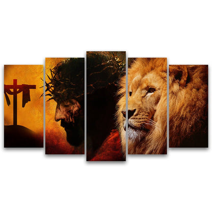 Quadros Decorativos Mosaico 5 Peças O Rei e o Leão 180x105cm