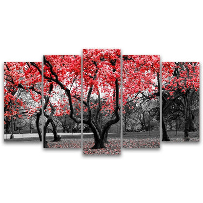 Quadros Decorativos Mosaico 5 Peças Red Tree 115x60