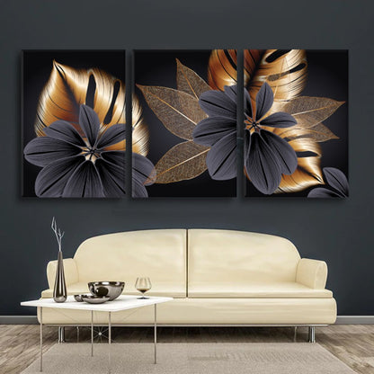 Quadro Decorativo - Trio Golden Flowers